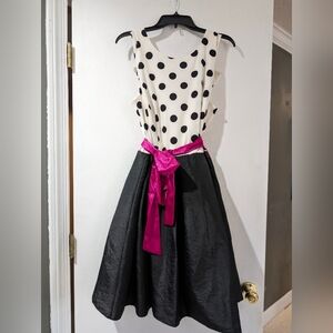 R&K sleeveless dress polkadot with pink sash